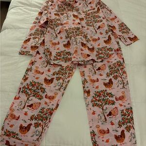 Printfresh Women's Pink Pajama Set with Chicken and Tree Print